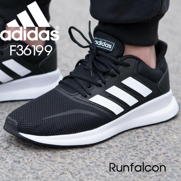 adidas Other - Mens SZ 9 1/2 (9.5) Adidas Black And White Run Falcon Athletic Tennis Shoes #112